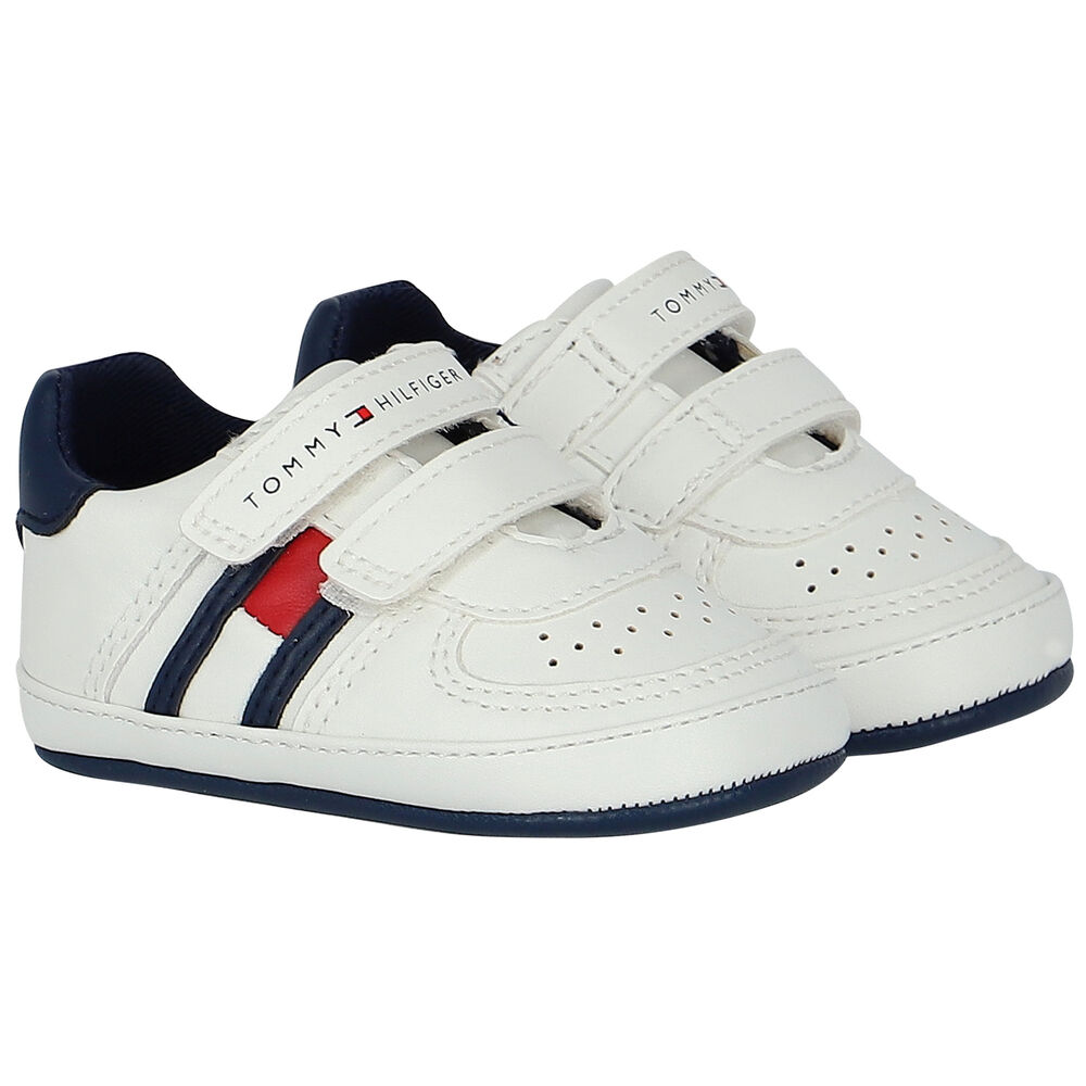 Tommy Hilfiger Boys White Logo Pre Walker Shoes | Junior Couture USA