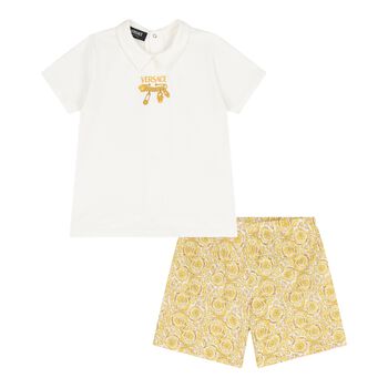 Ivory & Gold Logo Baby Shorts Set