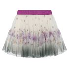 Girls Ivory & Purple Floral Logo Tulle Skirt, 1, hi-res