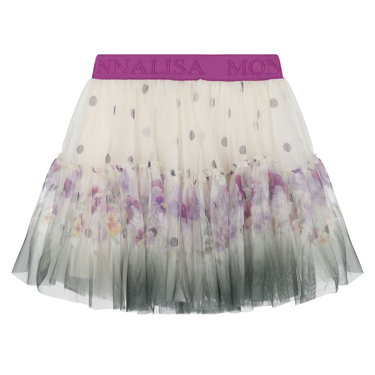 Girls Ivory & Purple Floral Logo Tulle Skirt, 1, hi-res