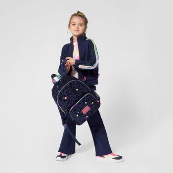 Girls Navy Blue Embellished Backpack ( 35cm )