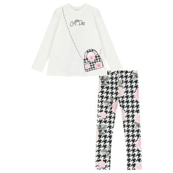 Girls Ivory & Black Houndstooth Leggings Set