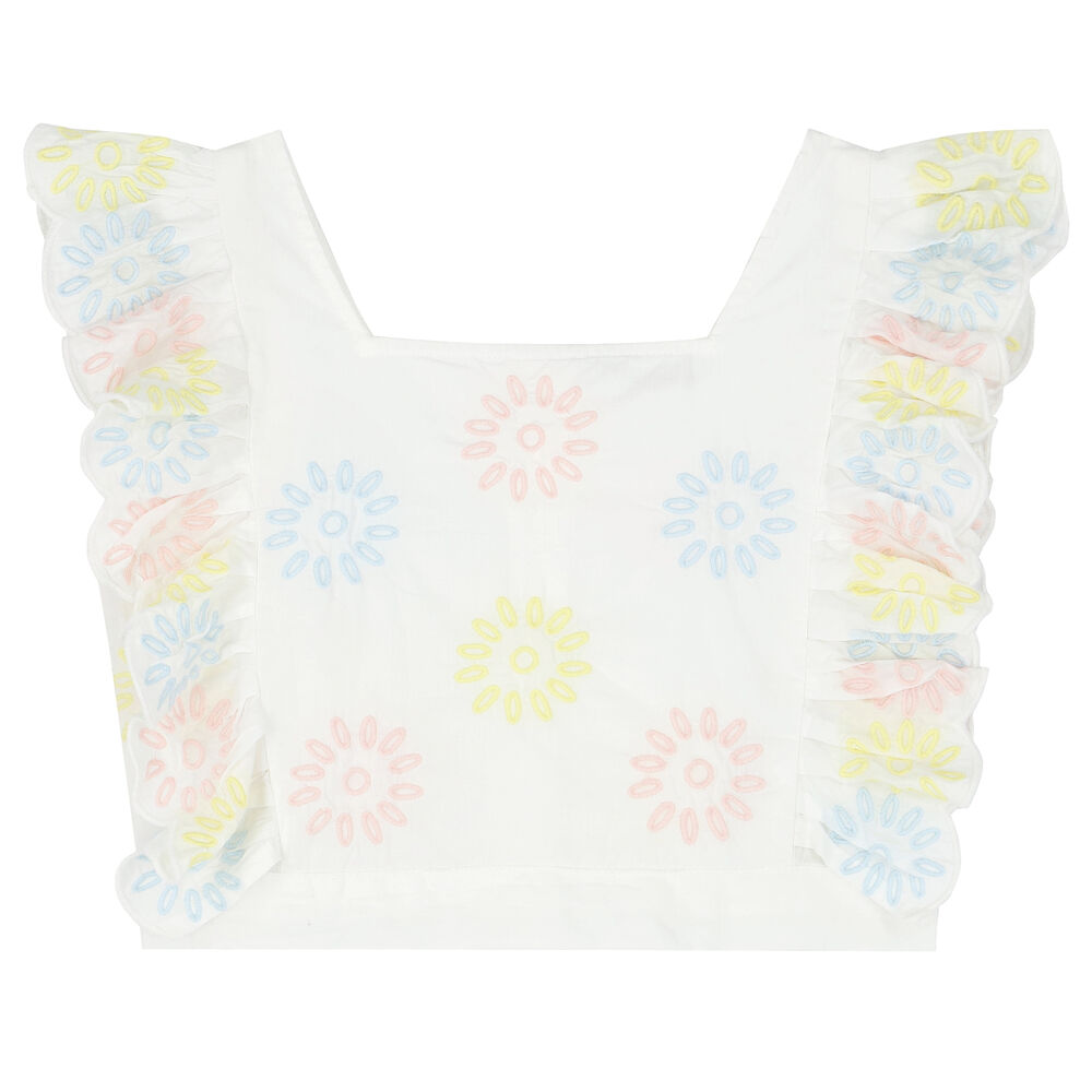 Stella McCartney Girls White Embroidered Flower Top | Junior Couture