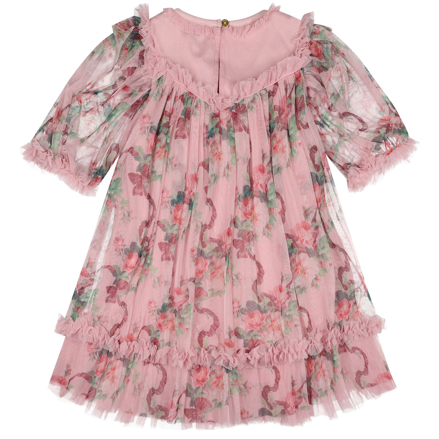 Girls Pink Floral Ruffled Tulle Isabella Dress, 2, hi-res