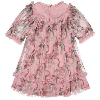 Girls Pink Floral Ruffled Tulle Isabella Dress