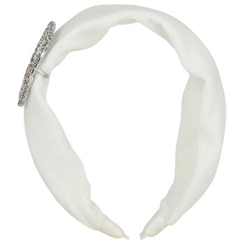 Girls White Embellished Velvet Hairband