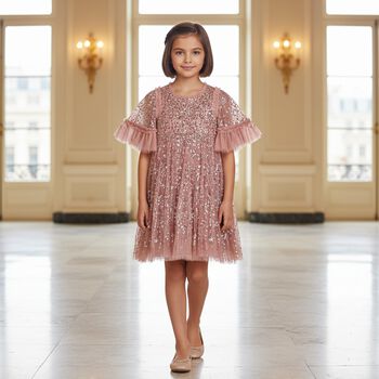 Girls Pink Sequin & Tulle Dress