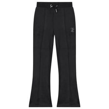 Girls Black Crystal Embellished Diamant&eacute; Logo Velour Leggings