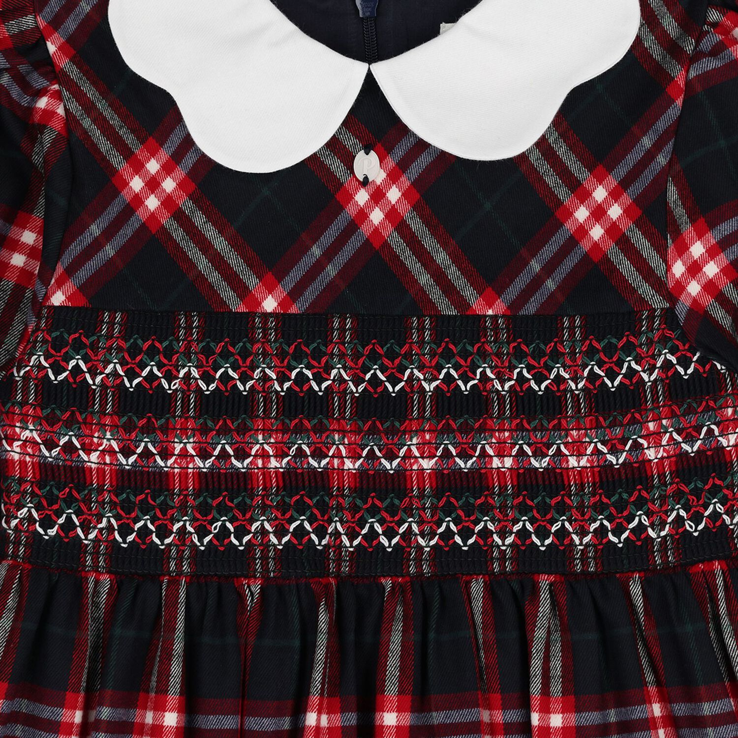 Girls Navy Blue & Red Tartan Check Dress, 1, hi-res