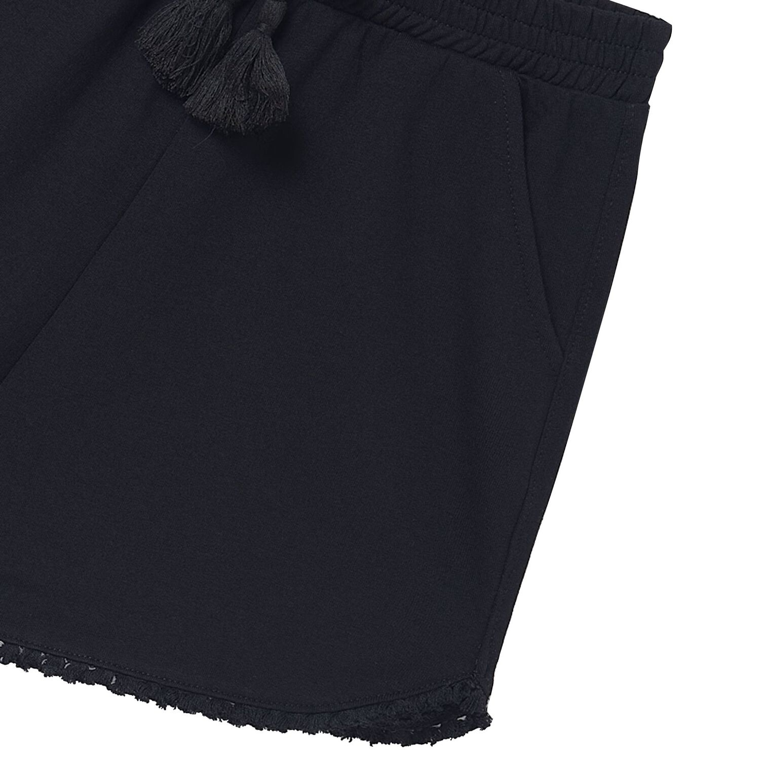 Girls Black Fringe Shorts, 3, hi-res