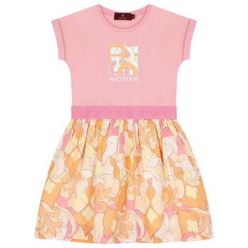 Girls Pink & Yellow Logo Dress