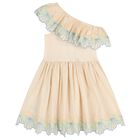 Girls Beige Shell Ruffle Dress, 1, hi-res