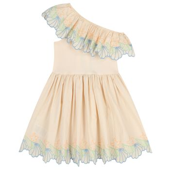 Girls Beige Shell Ruffle Dress