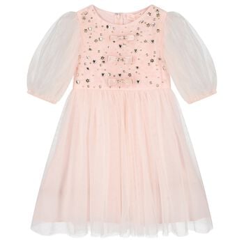 Girls Pink Embellished Crystal Tulle Dress