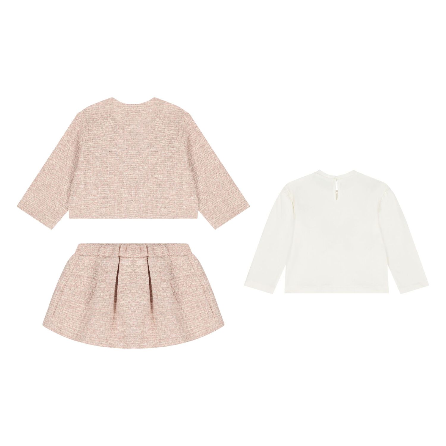 Younger Girls Pink Tweed Knit Skirt Set, 1, hi-res