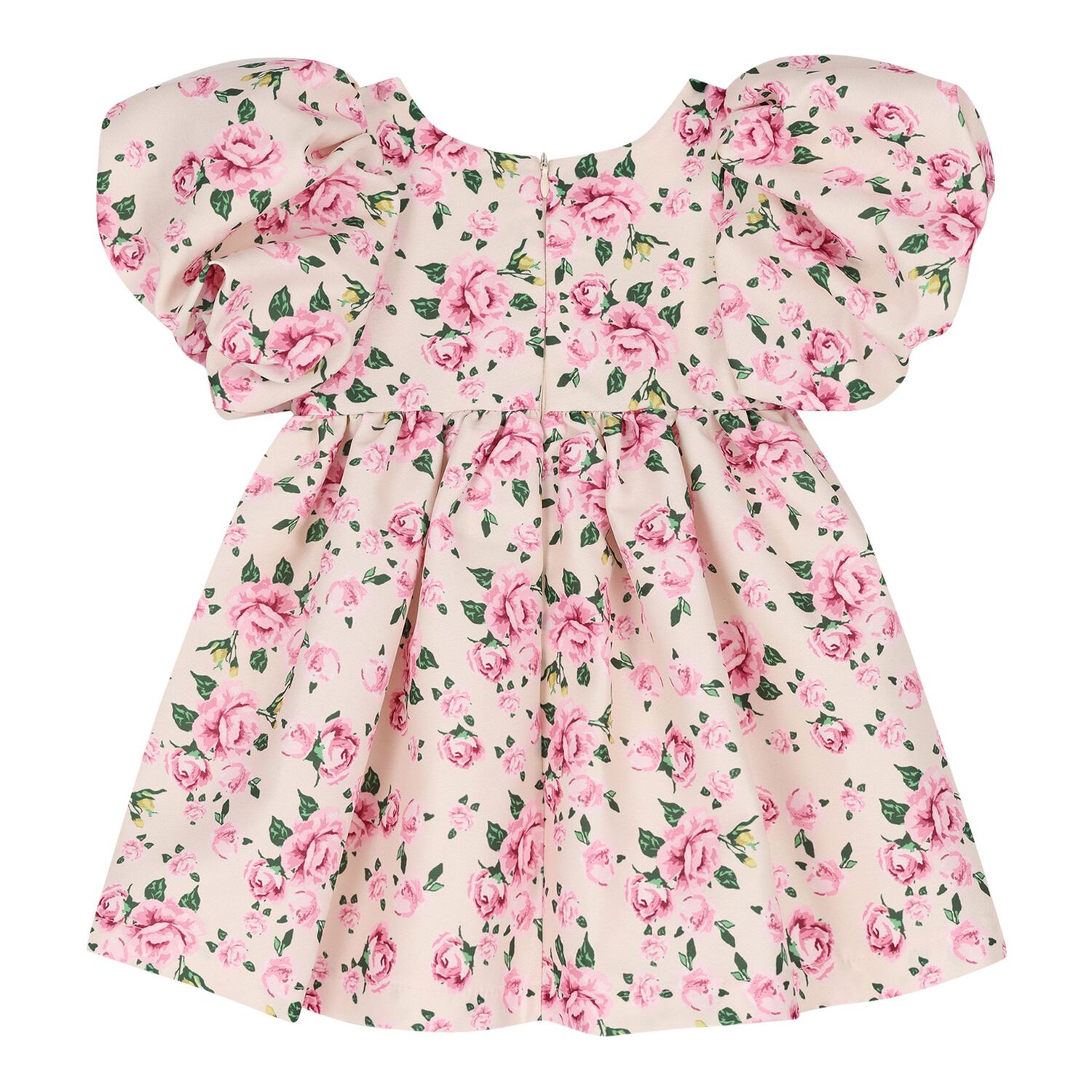 Baby Girls Pink Floral Puff Sleeve Dress, 1, hi-res