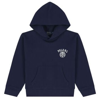 Boys Navy Blue Logo Hooded Top
