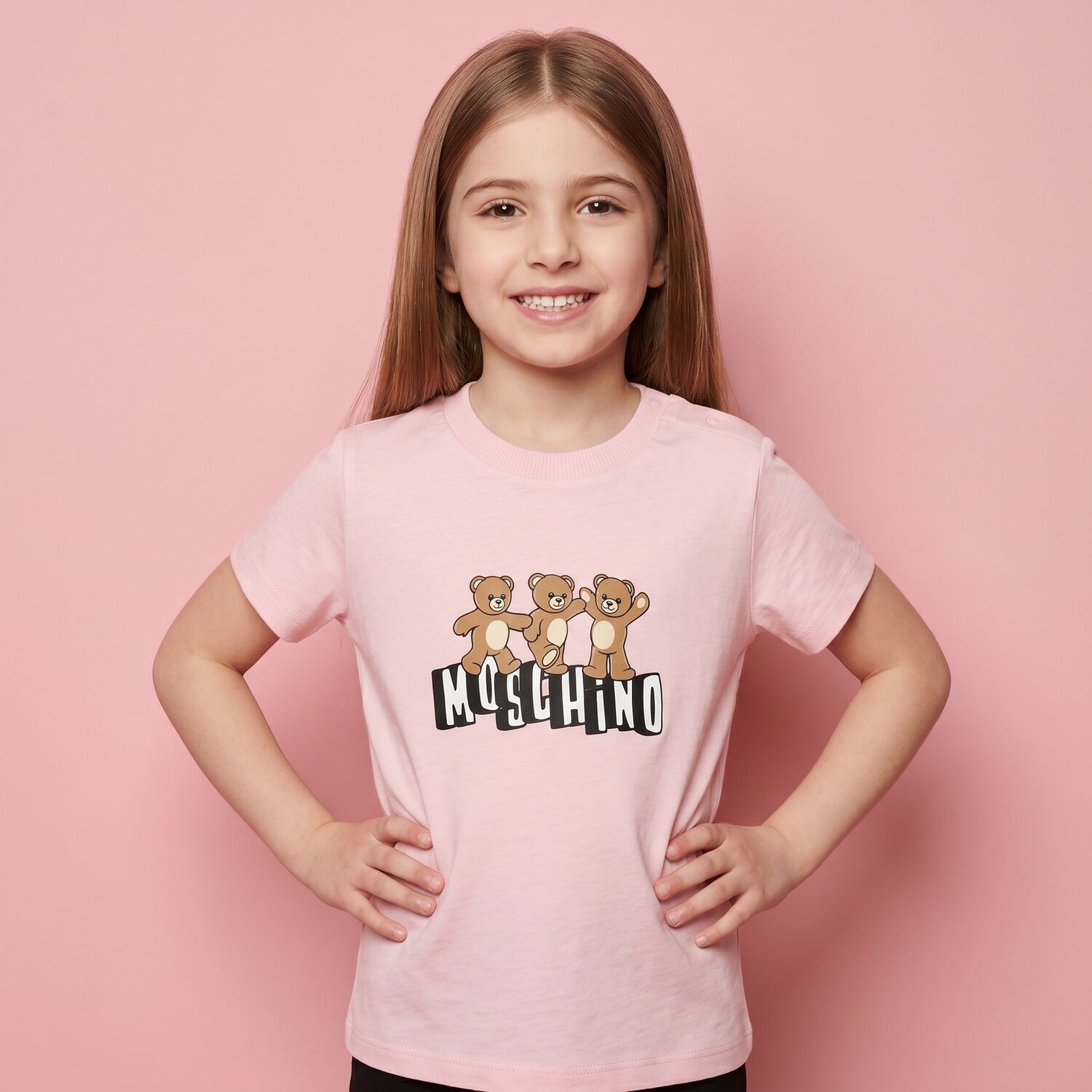 Younger Girls Pink Teddy Bear Logo T-Shirt, 2, hi-res