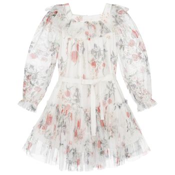 Girls Ivory Floral Tulle Dress