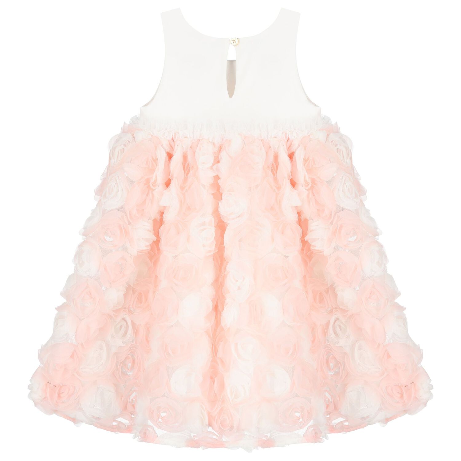 فستان بنات تول مزين بالورود باللون العاجي والوردي, 1, hi-res
