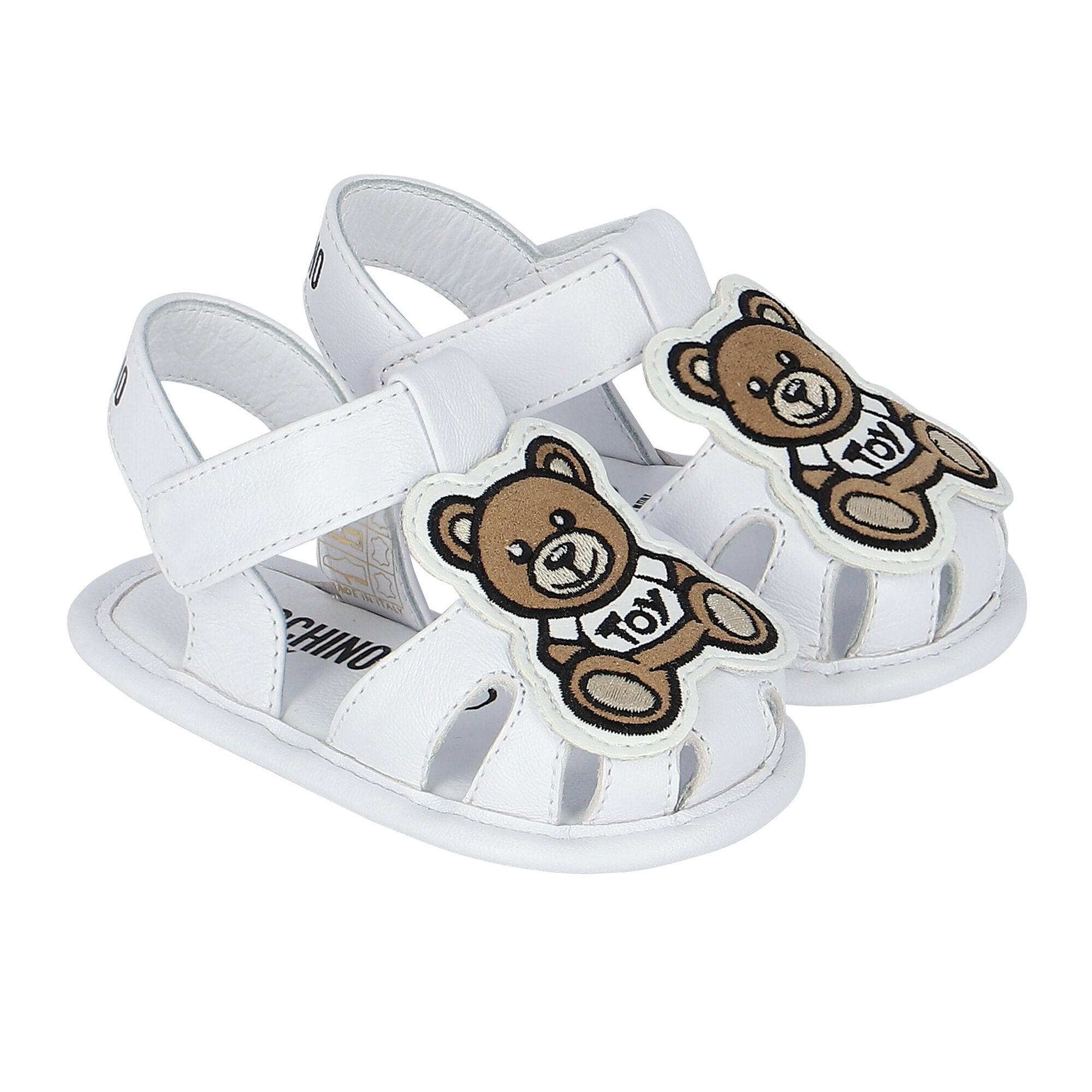 Moschino White Teddy Logo Baby Sandals Junior Couture