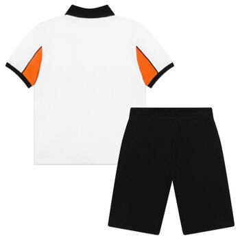 Boys White & Black Logo Shorts set
