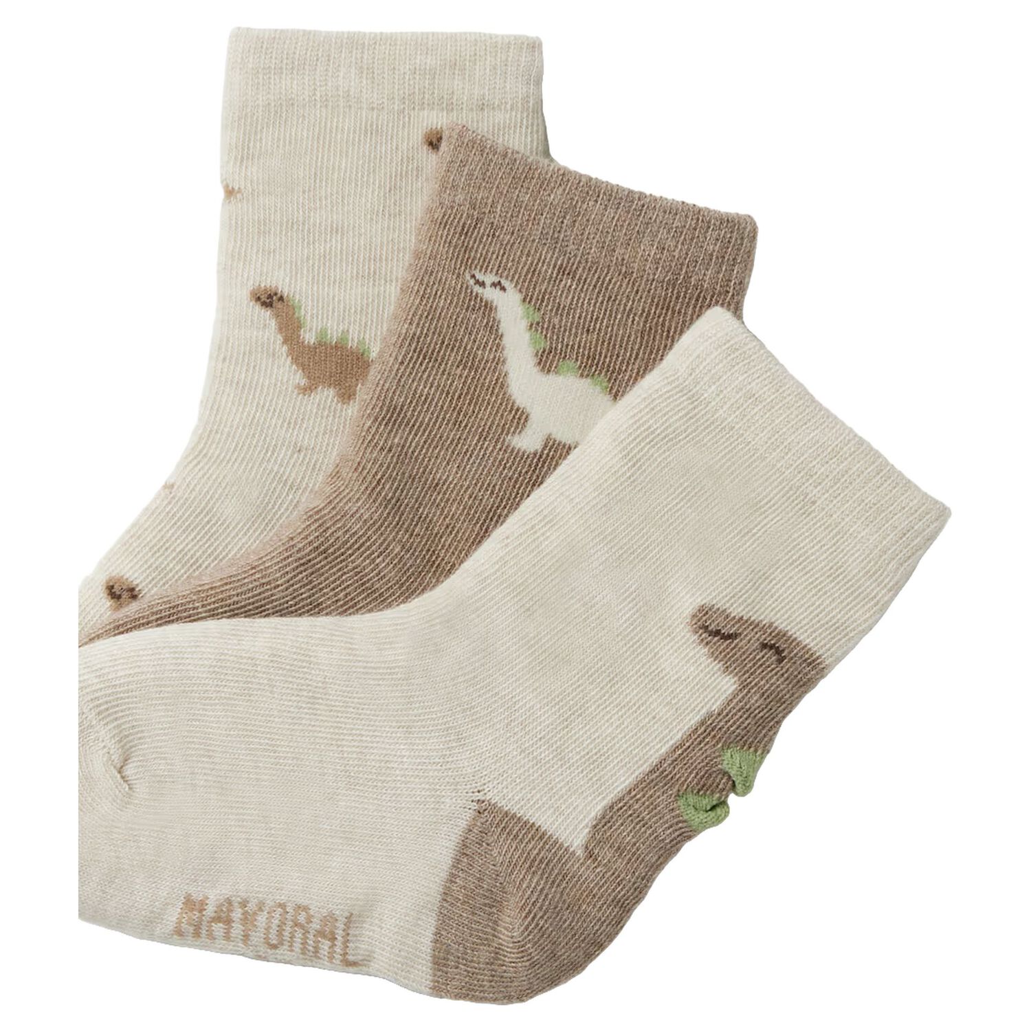 Younger Boys Beige Dinosaur Socks ( 3 Pack ) , 1, hi-res
