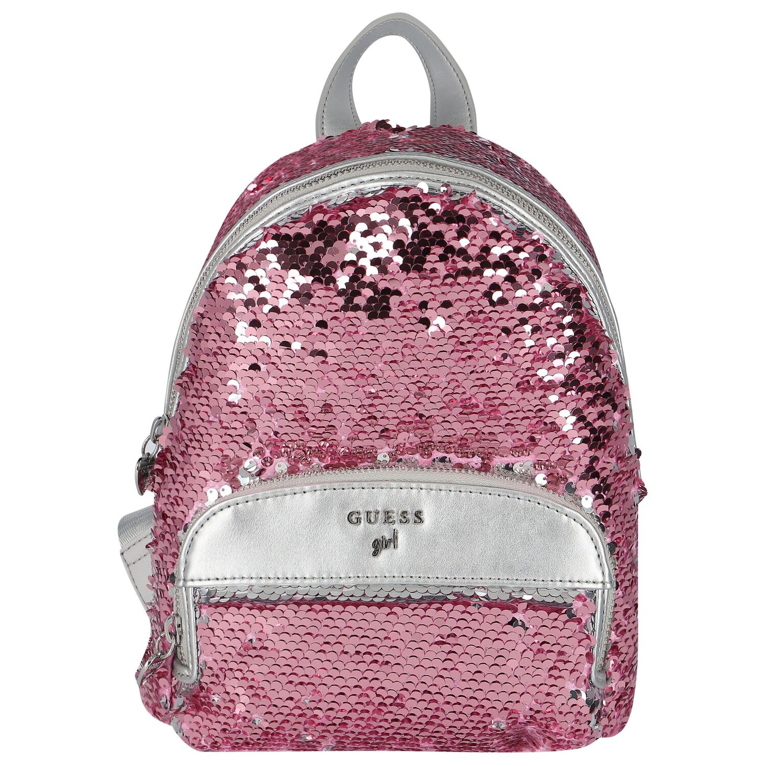Younger Girls Silver & Pink Logo Sequin Backpack, 2, hi-res