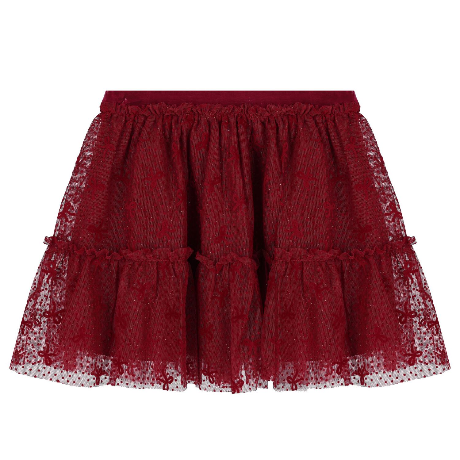 Girls Red Bow Tulle Skirt Set, 1, hi-res