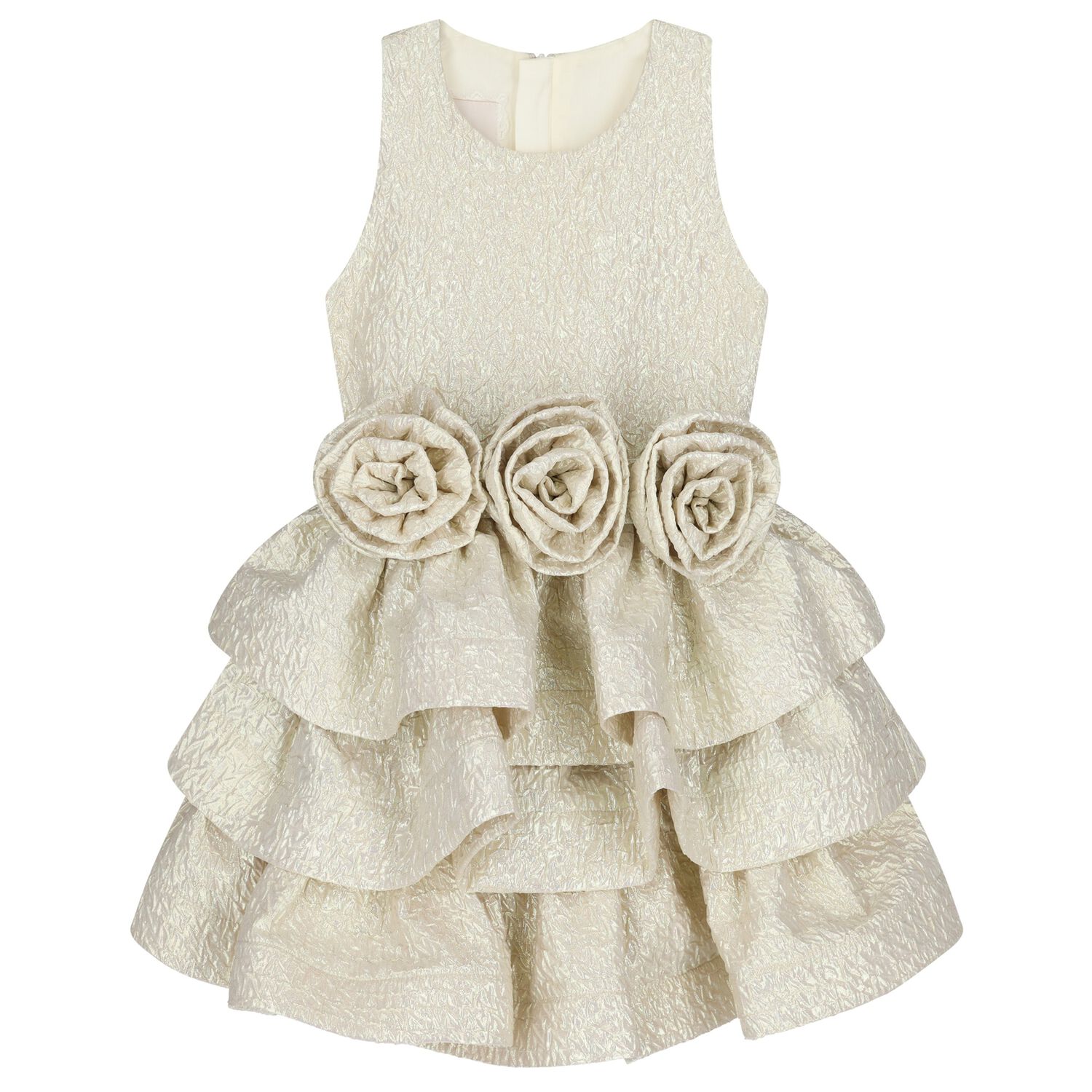 Girls Gold Rose Tiered Dress, 1, hi-res
