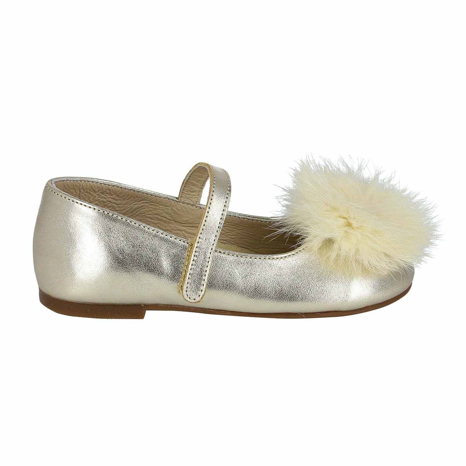 Girls Gold Fur Leather Shoes, 1, hi-res image number null