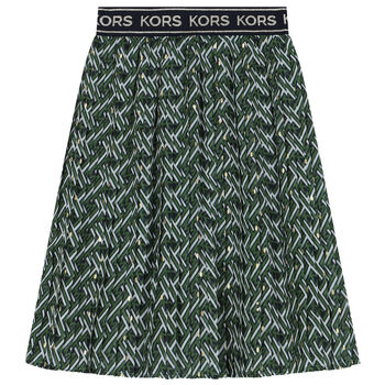 Girls Green Logo Pleated Skirt