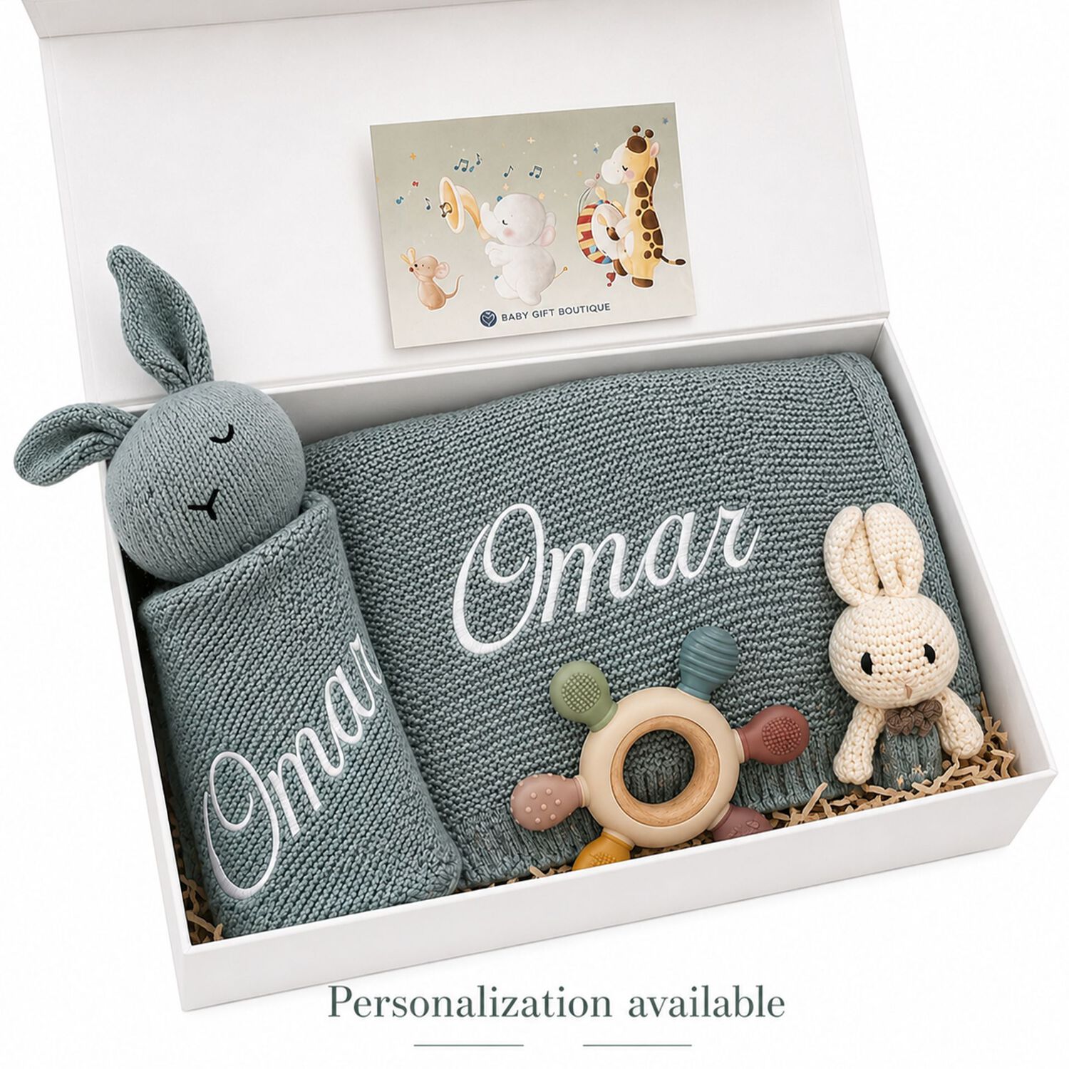 Pale Green Baby Blanket & Bunny Comforter Gift Set, 2, hi-res