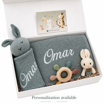 Pale Green Baby Blanket & Bunny Comforter Gift Set