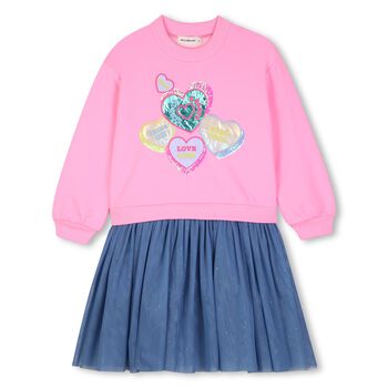 Girls Pink & Blue Heart Dress