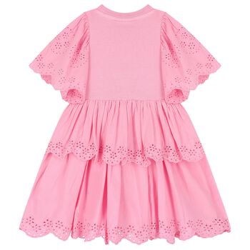 Girls Pink Broderie Anglaise Dress