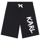 Boys Black Logo Shorts, 1, hi-res