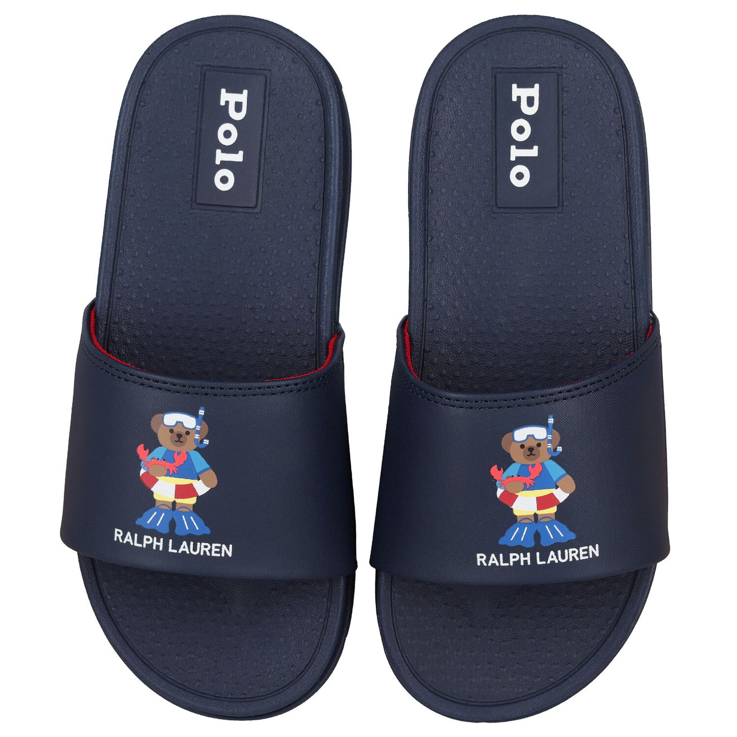 Boys Navy Blue Polo Bear Sliders, 1, hi-res