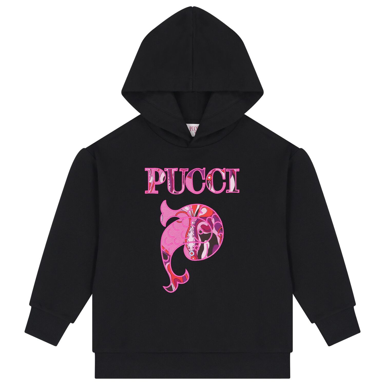 Girls Black Pesci Logo Hooded Top, 1, hi-res