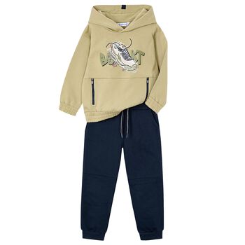 Boys Beige & Navy Blue Tracksuit