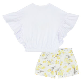 Girls White & Yellow Floral Shorts Set