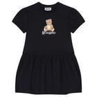 Girls Black Teddy Bear Logo Dress, 4, hi-res