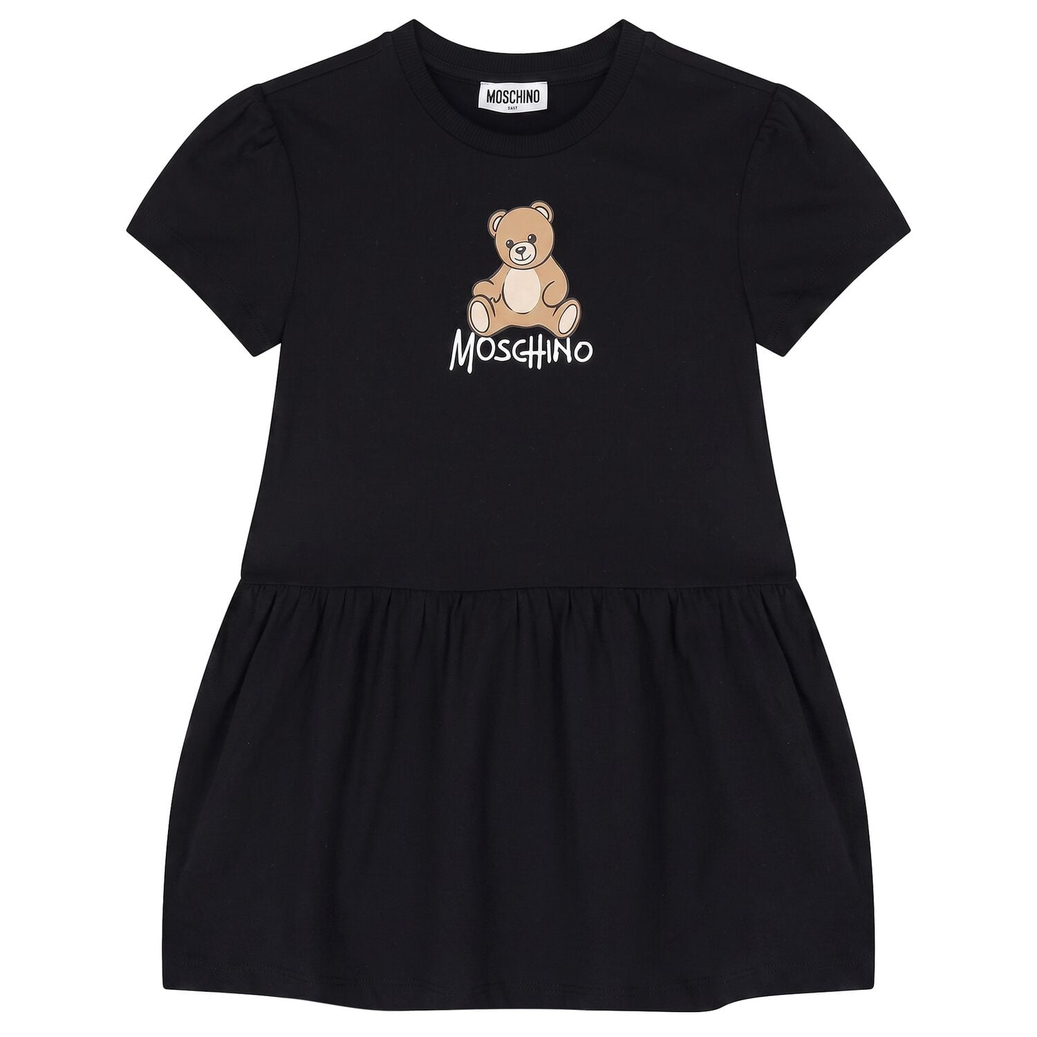 Girls Black Teddy Bear Logo Dress, 4, hi-res