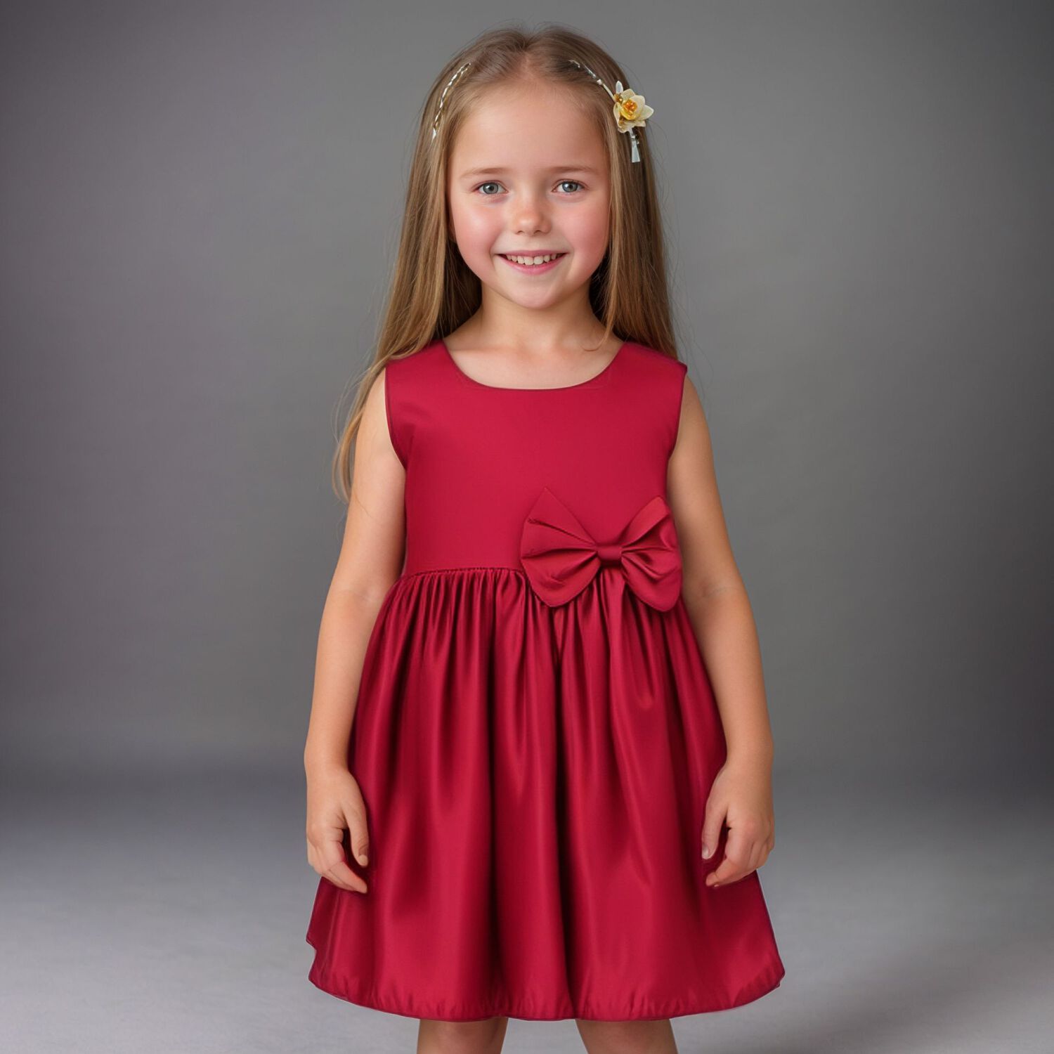 Girls Red Bow Dress, 2, hi-res