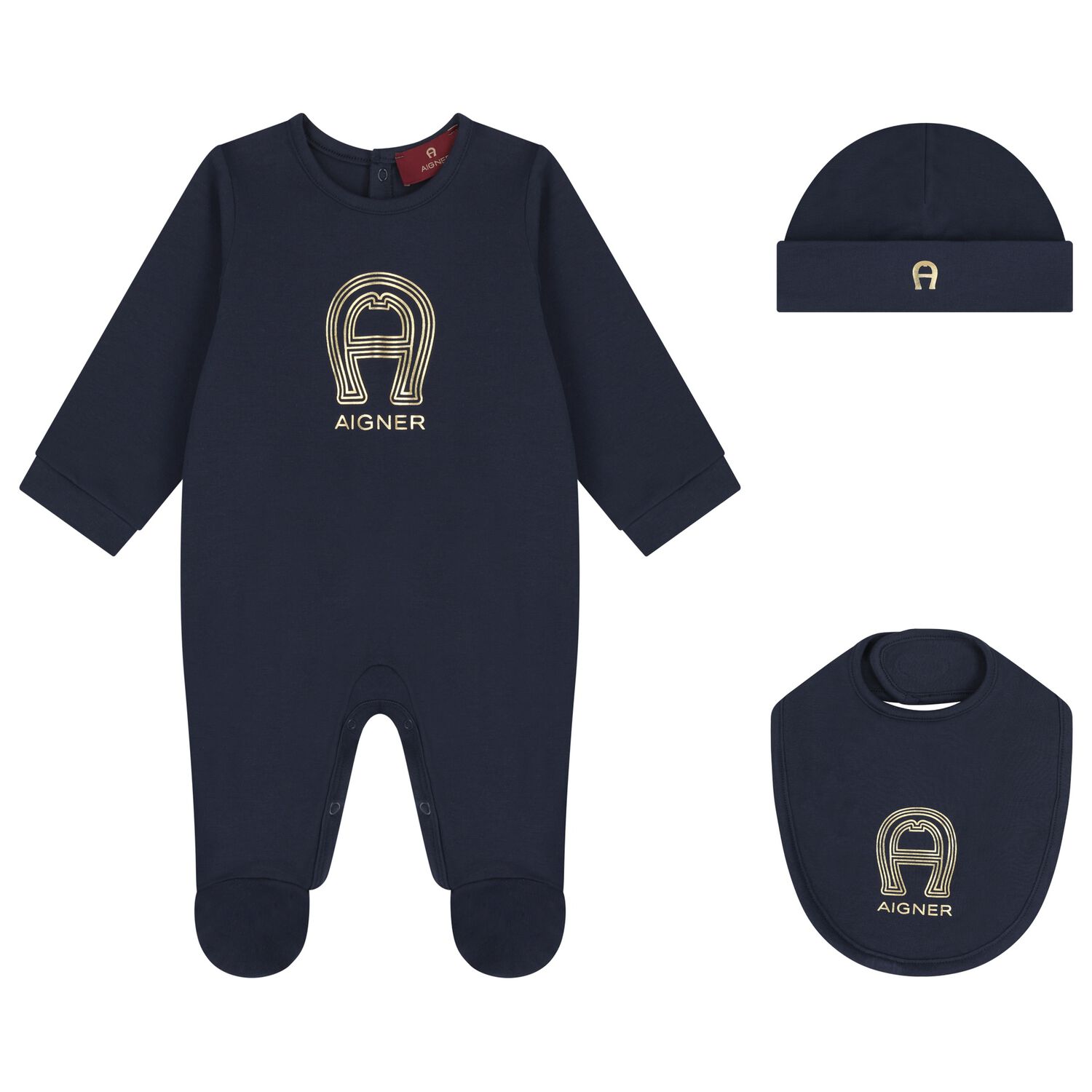 Baby Boys Navy Blue & Gold Babygrow Gift Set , 2, hi-res