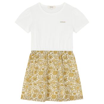 Girls White & Gold Floral Dress
