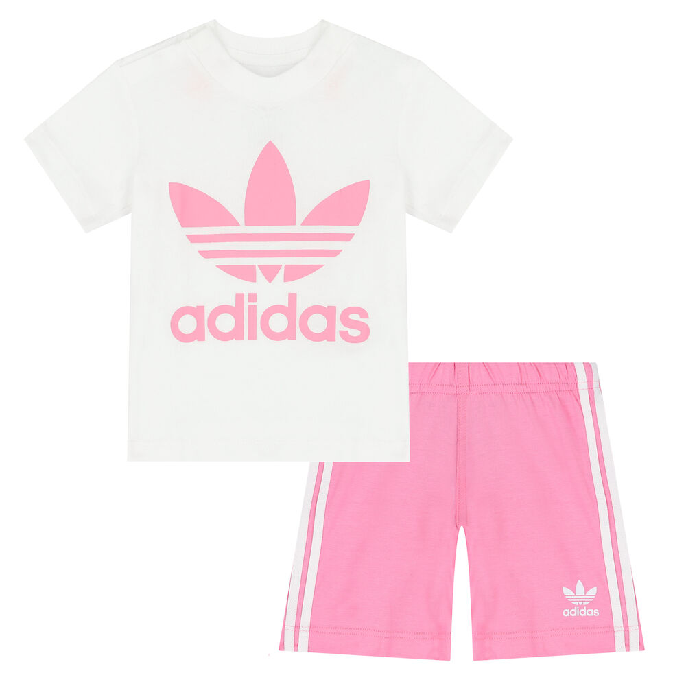 adidas Originals White & Pink Logo Shorts Set | Junior Couture USA