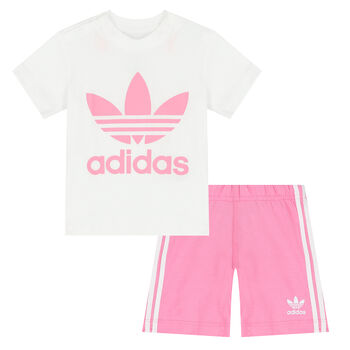 White & Pink Logo Shorts Set