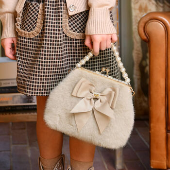 Girls Beige Faux Fur Handbag
