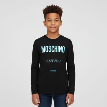 Boys Black Logo Long Sleeve Top